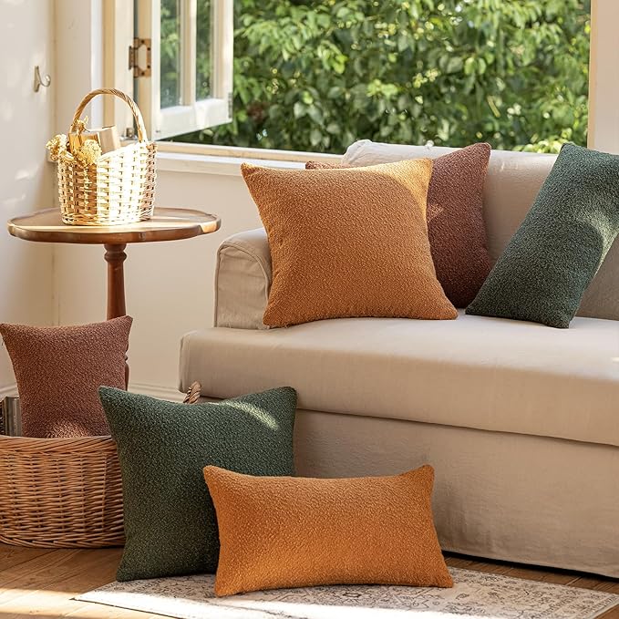 GEEORY Decorative Throw Pillow Covers 24x24 Inch Pack of 2,Textured Boucle Neutral Cushion Cases for Bed Couch Sofa, Accent Mordern Farmhouse & Minimalist Home Decor (Orange) GE04-24