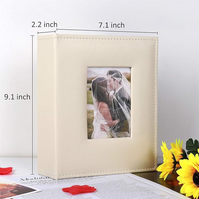 RECUTMS 4x6 Wedding Photo Album - Premium Leather Cover Couple Anniversary Family Baby School Graduation Photo Book (Beige)