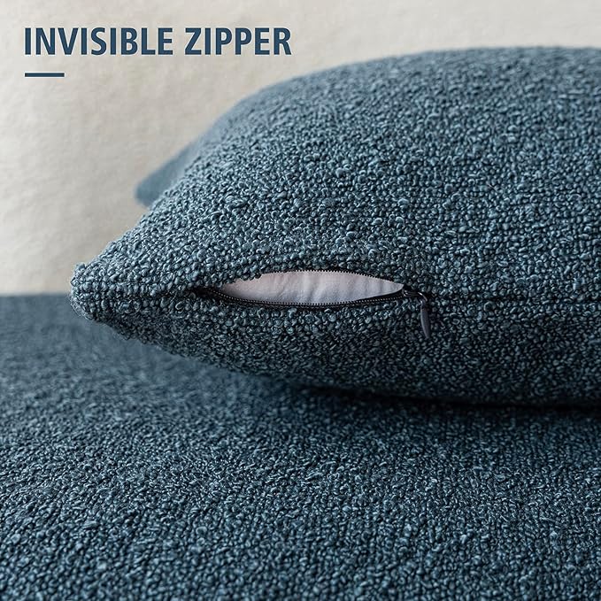 Foindtower Decorative Textured Boucle Throw Pillow Covers Accent Solid Pillow Cases Neutral Soft Cozy Couch Cushion Case for Chair Sofa Bedroom Living Room Home Decor 24 x 24 Inch,Blue