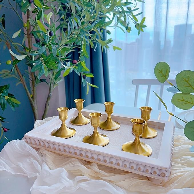 Vintage Brass Gold Taper Candle Holders, Set of 2, Metal Taper Candlestick Holder for Dinner Room Table Centerpiece, Wedding Reception, Festive,Mantel Decoration, Home Decor (Brass Gold, Set of 2)