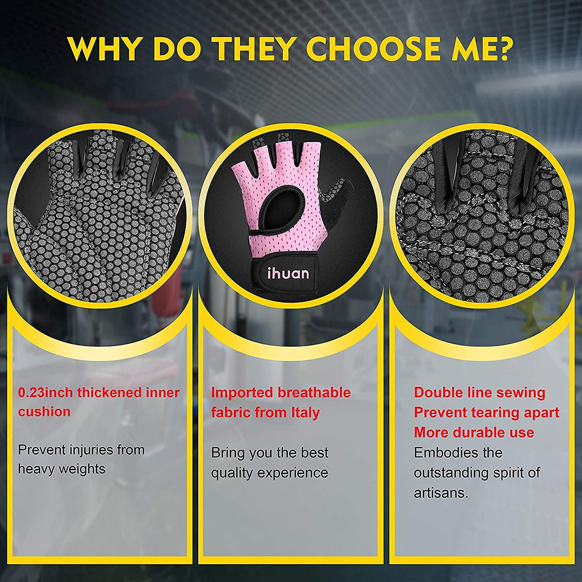 ihuan Breathable Weight Lifting Gloves: Fingerless Workout Gym | Wrist Support | Enhance Palm Protection | Extra Grip for Fitness| Training | Rowing | Pull-ups