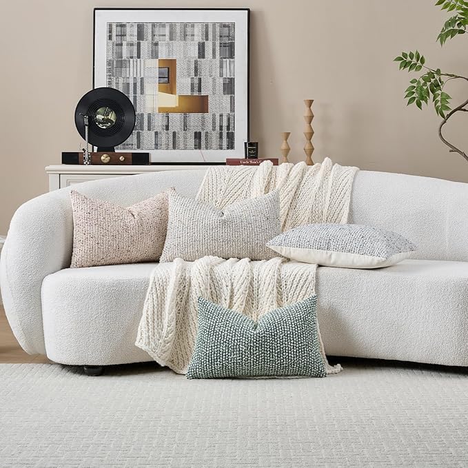 14x36 Cream Grey Decorative Body Pillow Cover for Bed Textured Boucle Striped Chic Morden Boho Accent Farmhouse Rectangular Long Lumbar Throw Pillow Case for Bedroom Living Room Home Decor Couch Sofa