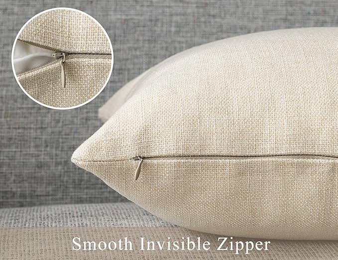 Stellhome Burlap Throw Pillow Covers Solid Farmhouse Linen Pillowcase for Bed Couch Sofa Bench, Set of 2, 18 x 18 inch (45 x 45 cm), Cream