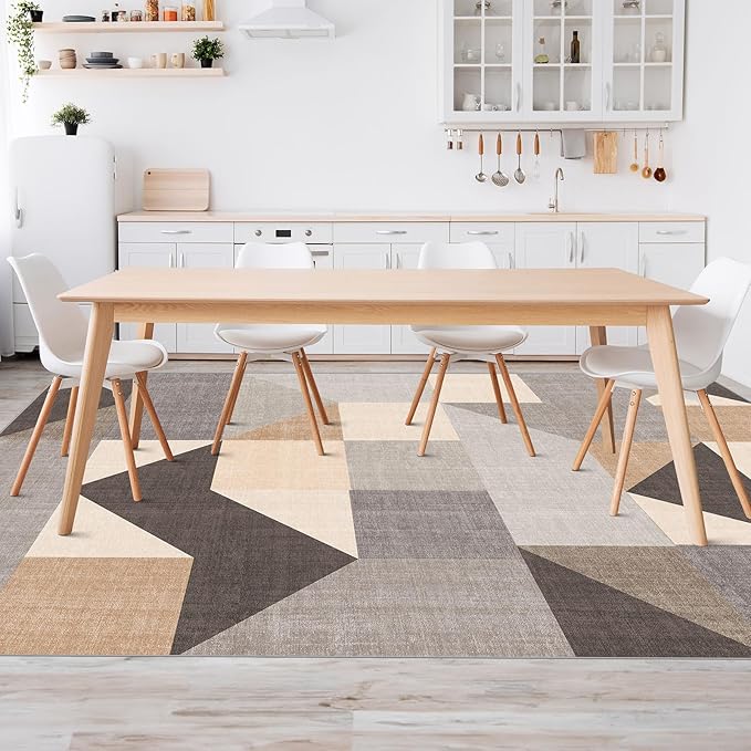 HOMFINE Washable Modern Area Rug - Geometric Style 6x9 Rugs for Living Room, Bedroom, Machine Washable Rug Soft Non Slip Non Shedding Area Rug - Grey Brown, 6'x9'