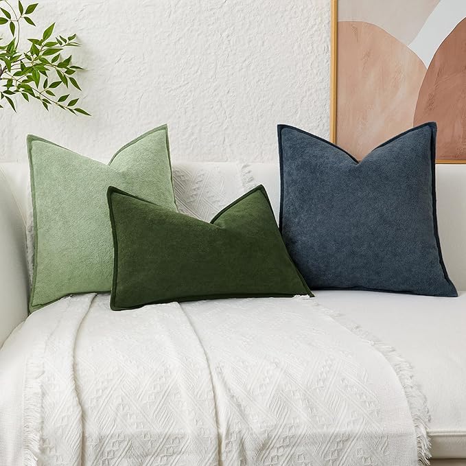 Kevin Textile Spring Waterproof Decorative Pillow Covers Sage Green 26x26 Inch Pack of 2 Soft Boucle Textured Euro Pillowcases Elegant Accent Pillows for Couch Sofa Chair Bed Home Decor Indoor Outdoor