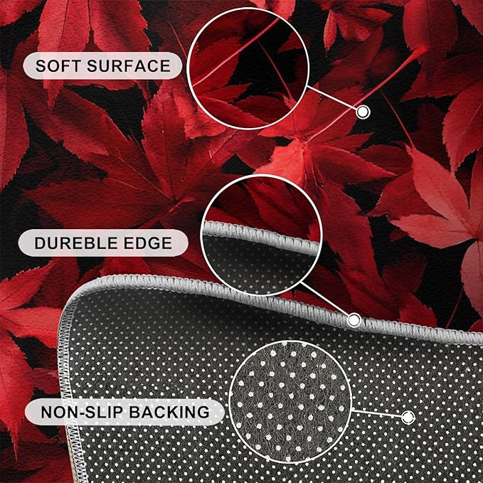 Maple Leaves Living Room Rugs, Red Leaves Area Rugs 3x5 Rug Canada Maple Leaf Non-Slip Washable Rugs Stain Resistant Rug Low-Pile Throw Rug for Bedroom Dining Room Office