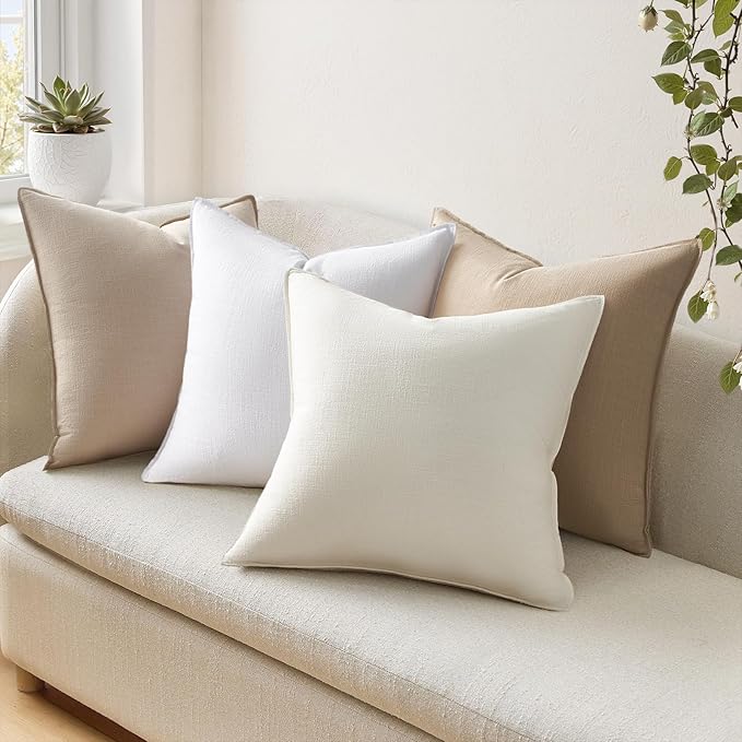 Decorative Linen Euro Sham Pillow Covers 18x18 Neutral Boho Couch Throw Pillows with Flange Design for Bed Pack of 4 Accent Modern Pillowcase for Sofa Livingroom Bed and Balcony Home Decor