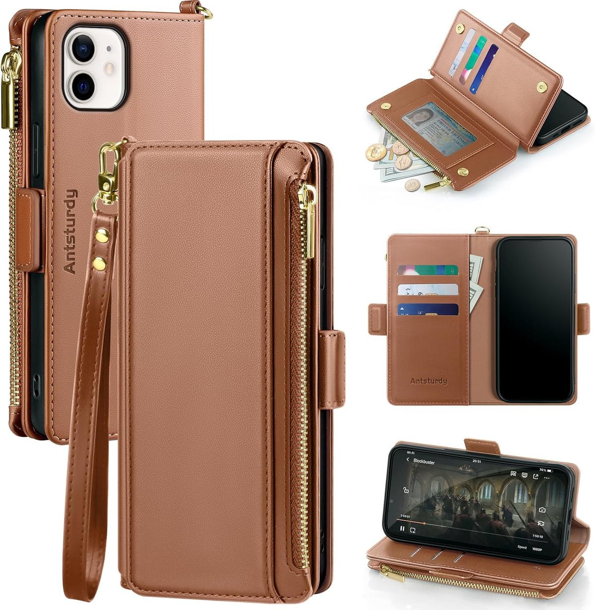 Antsturdy 12 12 6.1",Light Compatible with iPhone Wallet Case,RFID Blocking PU Leather Phone Case Women Men Kickstand