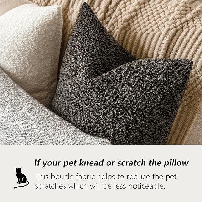 Foindtower Decorative Textured Boucle Throw Pillow Covers Accent Solid Pillow Cases Neutral Soft Cozy Couch Cushion Case for Chair Sofa Bedroom Living Room Home Decor 24 x 24 Inch,Dark Brown
