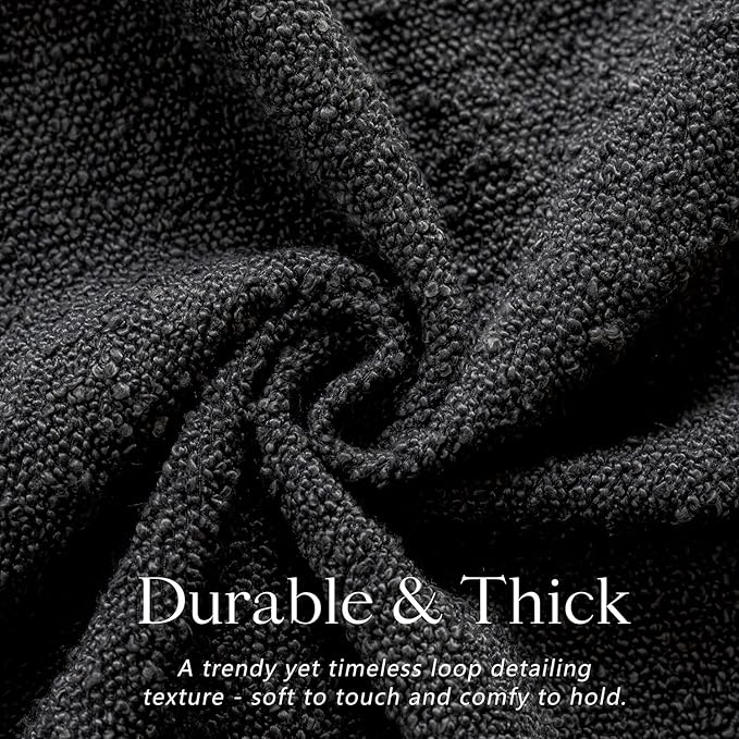 Foindtower Decorative Textured Boucle Throw Pillow Covers Accent Solid Pillow Cases Neutral Soft Cozy Couch Cushion Case for Chair Sofa Bedroom Living Room Home Decor 20 x 20 Inch,Black