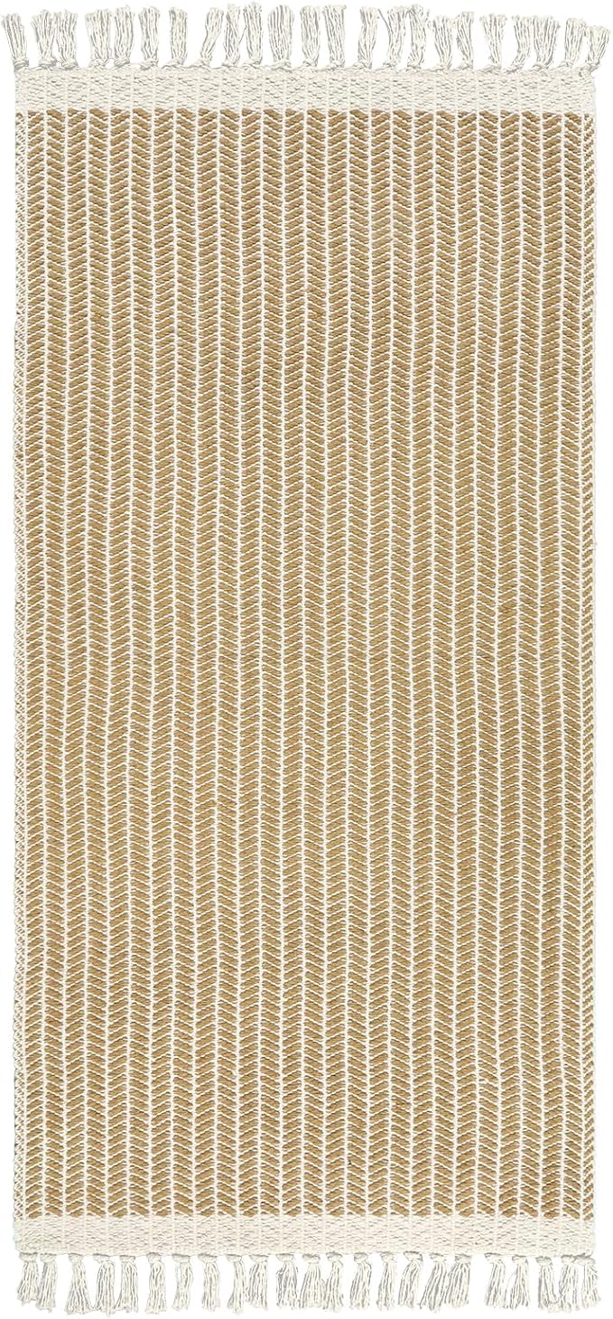 Lahome Boho Kitchen Runner, 2x4.3 Bathroom Runner Rug Lightweight Entryway Rugs Woven Cotton Throw Mat with Tassels, Farmhouse Non Shedding Washable Rug Low Pile Runners for Bedroom Doorway, Khaki