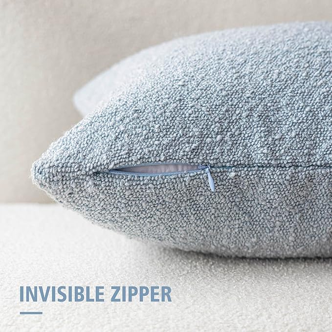 Foindtower Modern Textured Boucle Throw Pillow Covers Accent Solid Decorative Pillow Cases Cozy Woven Couch Cushion Case for Chair Sofa Bed Living Room Home Decor, 20 x 20 Inch, 1PC, Light Blue