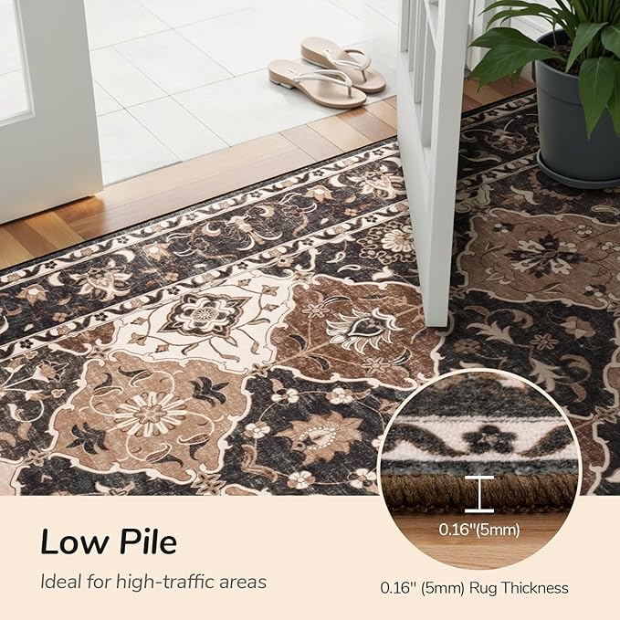 Lessymo Large Entryway Rug 3x5, Moroccan Washable Area Rugs for Large Kitchen, Bedroom Bedside, Living Room, Non Slip Low Pile Carpet with Rubber Backing Non Slip, Taupe and Beige