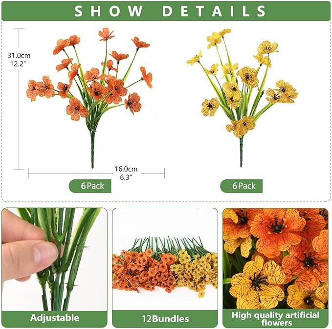 Artificial Fake Plants Flowers for Outdoor Outside Fall Decoration,12 Bundles Faux Silk Daisy in Planter UV Resistant Look Real for Home Front Door Porch Patio Garden Balcony Autumn Decor