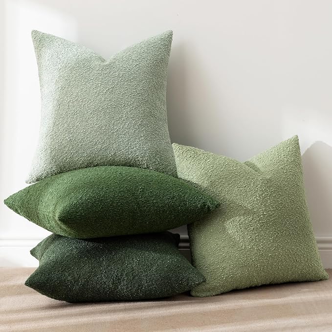 MIULEE Pack of 4 Decorative Sage Green Textured Boucle Spring Throw Pillow Covers 18x18 Inch Forest Green Accent Solid Pillow Cases Soft Couch Cushion for Modern Farmhouse Boho Bed Room Home Decor