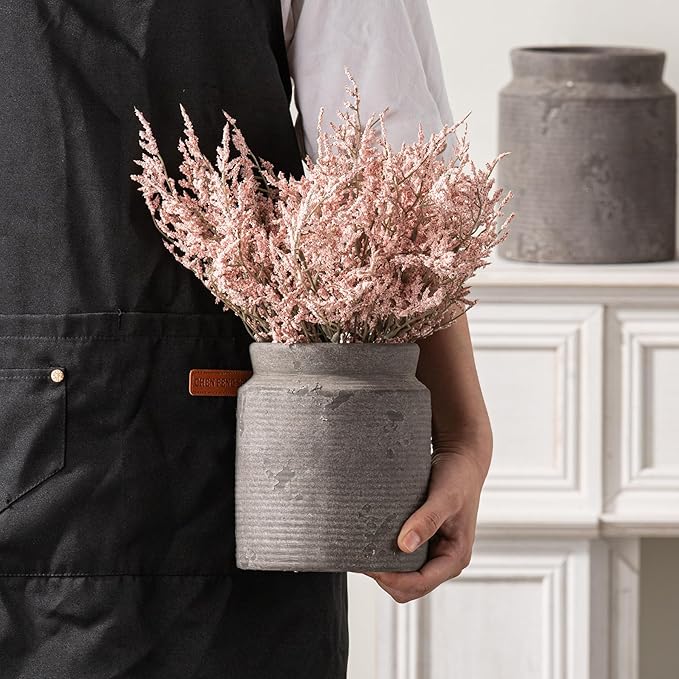 Ceramic Flower Vase 6.5 inch Farmhouse Rustic Vase for Home Decor Handcrafted Pottery Vase Small Terracotta Vases for Dining Table Fireplace Living Room Bathroom Wedding Centerpiece (02-Dark Brown)