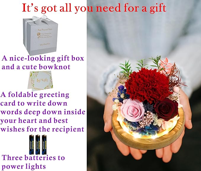 Valley of Rain & Forest Long-Lasting Real Flowers, Unique Floral Gift For you to send Love for All Occasions, for Indoor Decoration (Red Carnation, Pink Rose, Wine-Red Rose)