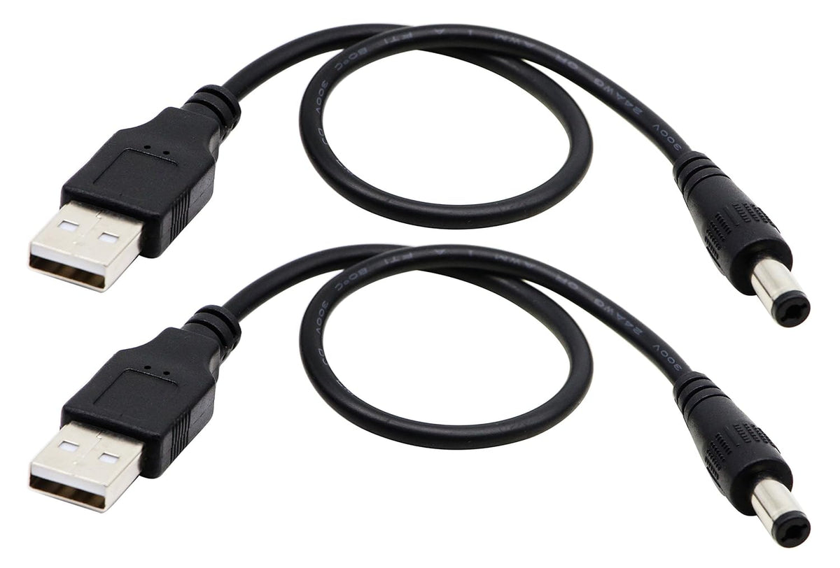 zdyCGTime 2.0 5.5x2.1mm 5 (28CM/11inch, 5.5x2.1mm)(2packs) USB A Male to DC Male Adapter Cable Volt DC Barrel Power