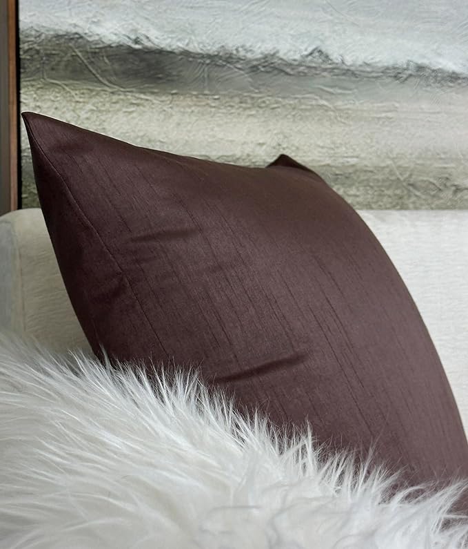 Aiking Home 20x20 Inches Faux Silk Square Throw Pillow Cover, Zipper Closure, Brown (Set of 2)