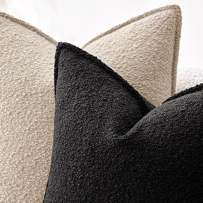 MIULEE Pack of 2 Decorative Textured Boucle Throw Pillow Covers 12x20 Inch Black Broadside Thick Boho Lumbar Pillows for Farmhouse Accents Sofa Couch Bedroom Living Room Home Decor