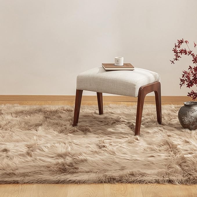 Ashler faux fur rug, Fluffy Shaggy Area Rug Ultra Soft 3 x 5 Feet Rectangle Fur Rug Beige Fuzzy Rug Machine Washable Shag Rug, Nursery Decor Throw Rugs for Bedroom, kids room, Living Room