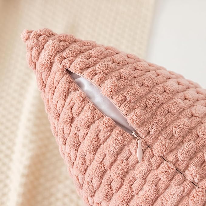 Kevin Textile Throw Pillow Covers Soft Corduroy Decorative Set of 2 Valentines Day Boho Striped Pillow Covers Pillowcases Farmhouse Home Decor for Couch Bed Sofa Living Room 16x16 Inch Baby Pink