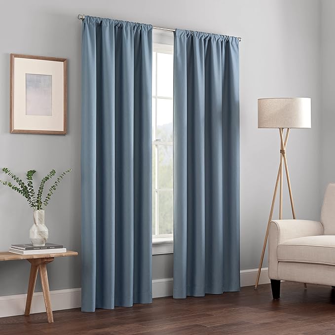 ECLIPSE Kendall Modern Blackout Thermal Rod Pocket Window Curtain for Bedroom or Living Room (1 Panel), 42" x 95", Slate