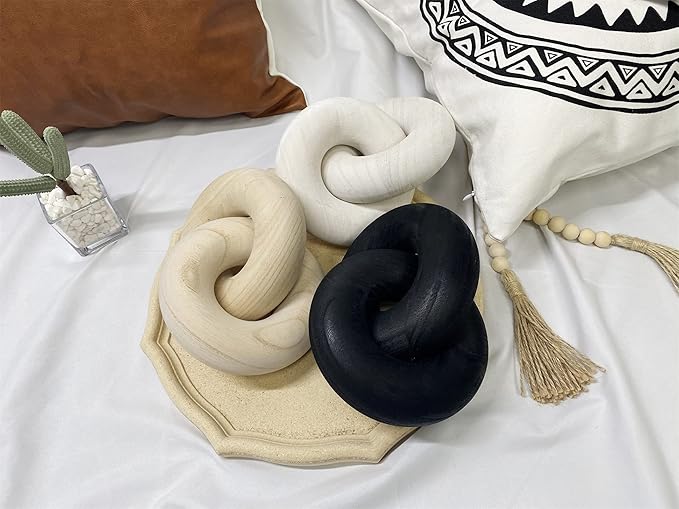 S-SNAIL-OO Wood Chain Link Decor - 7.5 Inches Length Aesthetic Room Decor, 2-Link Wood Chain Boho Decor for Living Room, Farmhouse Decor, Coffee Table (Black)