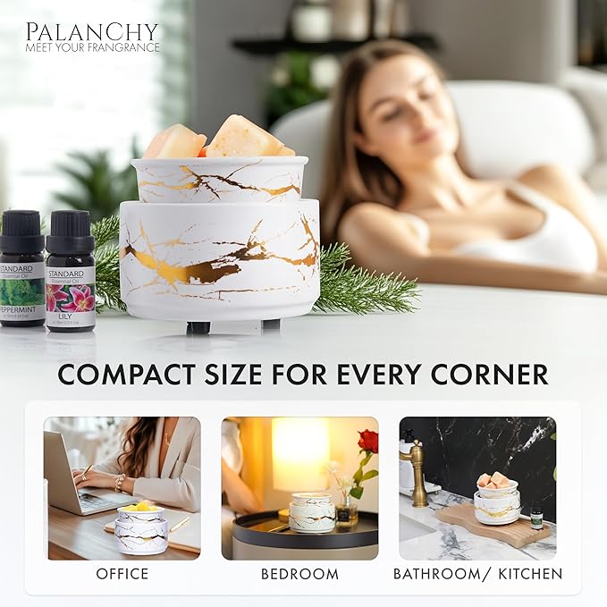 PALANCHY Wax Melt Warmer Ceramic 3-in-1 Oil Burner Electric Candle Wax Warmer Burner Melter Fragrance Warmer for Scented Waxs Home Office Bedroom Aromatherapy Gift & Decor
