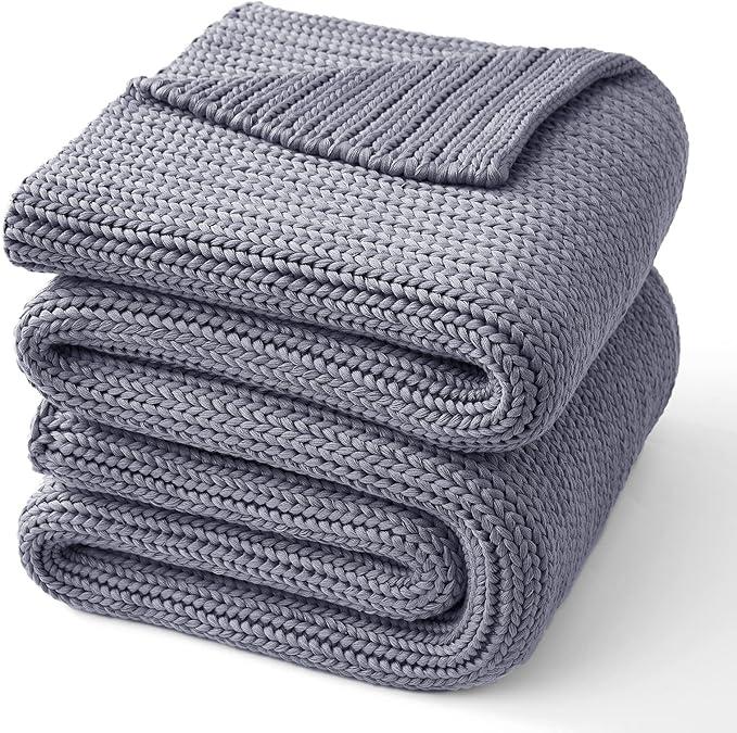 Guohaoi Knitted Weighted Blanket for Adults (Light Grey 60"x80" 25lbs) No Beads Cooling Throw Blanket for Hot Sleepers, Home Decor Breathable Chunky Knit Heavy Blanket Use on Queen/King Size Bed