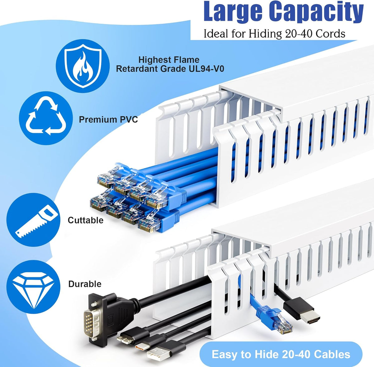 ZhiYo 2 2in 99in (6X L16.5in) x Professional Server Rack Cable Management Raceway, Cable Raceway Kit, Electrically Safe