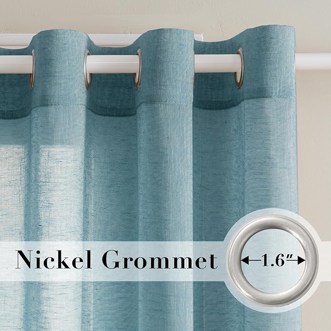 H.VERSAILTEX Natural Linen Semi Sheer Curtains for Living Room Extra Long Curtains Made of Rich Linen Soft Material, Nickel Grommet Window Panel Drapes (Set of 2, 52 by 108 Inch, Turquoise)