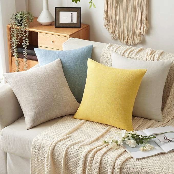 MIULEE Pack of 2 Decorative Linen Burlap Textured Pillow Covers Farmhouse Boho Accent Pillowcases Spring Home Decor for Couch Sofa Bedroom Living Room 18x18 Inch Yellow