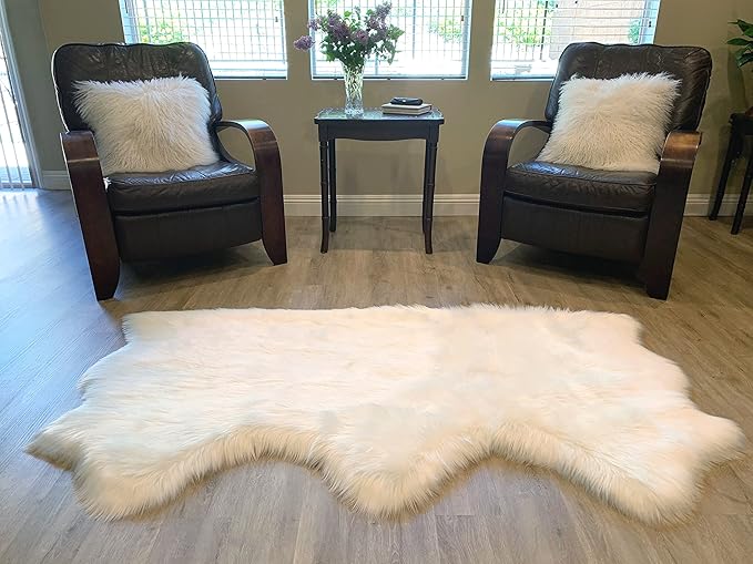 LAMBZY Faux Sheepskin Super Soft Hypoallergenic Silky Shag Rug for Living Room, Kids Room, Sofa (Triple Side by Side 3'x6', White)