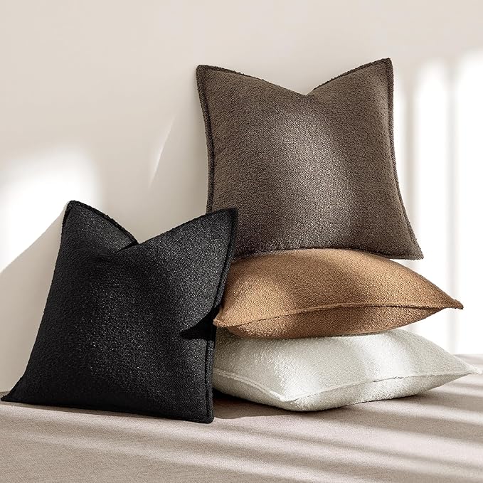 MIULEE Pack of 2 Decorative Textured Boucle Throw Pillow Covers 12x20 Inch Dark Brown Broadside Thick Boho Lumbar Pillows for Farmhouse Accents Sofa Couch Bedroom Living Room Home Decor