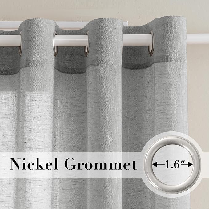 H.VERSAILTEX Elegant Linen and polyester Semi Sheer Curtains for Bedroom Energy Saving Easy Care Privacy Protection Nickel Grommet Window Panels/Drapes for Living Room (Set of 2, 52x84-Inch, Grey)