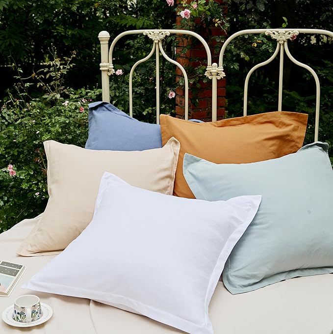 Simple&Opulence Linen Euro Sham Covers Set of 2, 26x26 Decorative Cotton Flax Blend Throw Pillow Cover Farmhouse Pillow Shams for Chair Couch Sofa Bedroom Living Room Home Decor, Dusty Blue