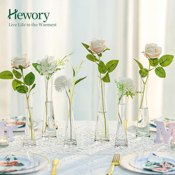 Hewory Glass Bud Vases for Centerpieces Set of 36, Handmade Modern Clear Small Skinny Decorative Single Flower Vase, Minimalist Slim Floral Vase for Home Wedding Party Events Table Decor, 7.87"