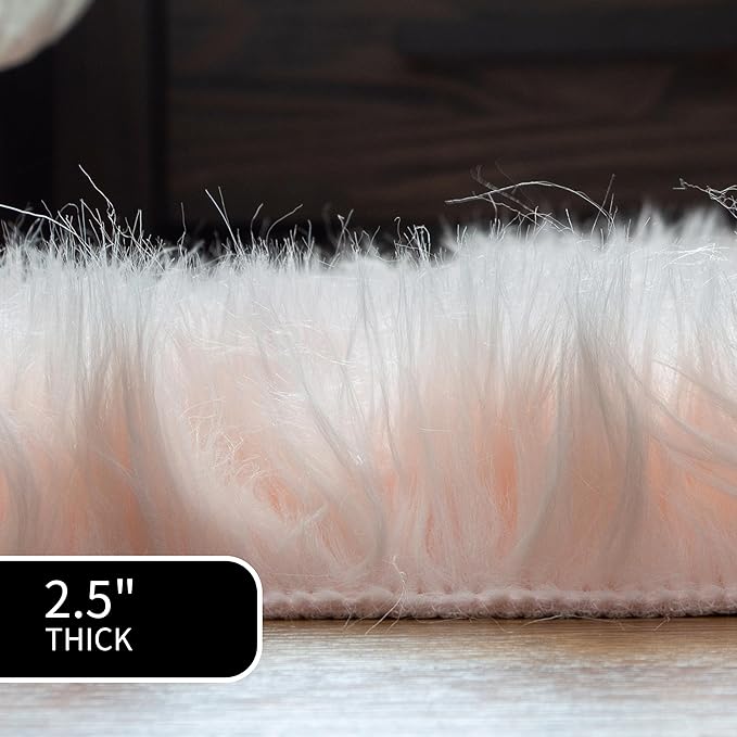 Super Area Rugs Ultra Soft & Fluffy Faux Sheepskin Rug, Light Pink 5 X 5 Round Carpet for Bedroom Living Room