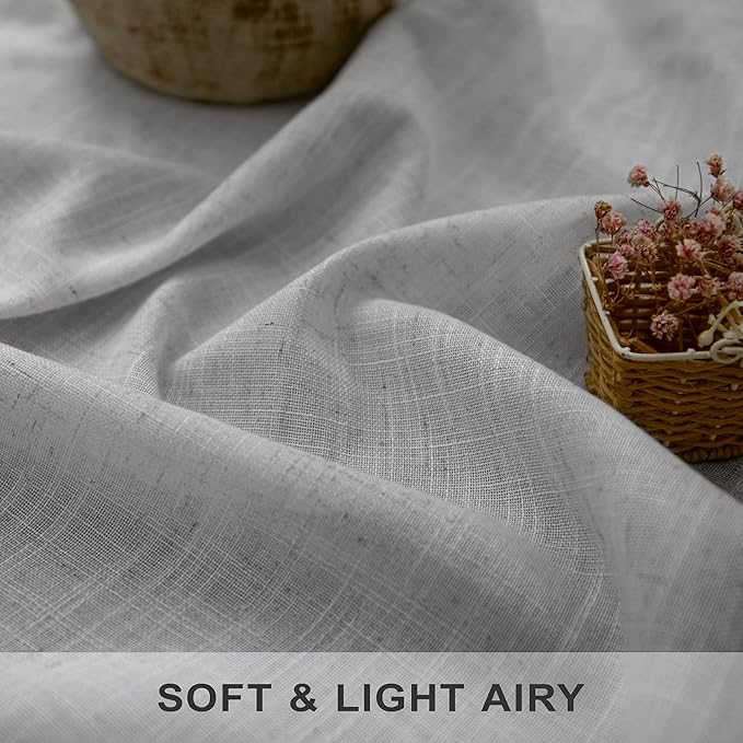 Light Grey Curtains 45 Inch Length for Kitchen Door 2 Panels Sets Rod Pocket Back Tab Loops Flax Linen Semi Transparent Opaque Short Gray Curtains for Bathroom Small Window Bedroom Contemporary Decor