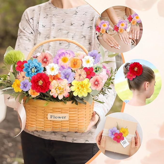210 Pcs Mini Silk Flower Heads Small Fake Rose Daisy Faux Flowers Bulk for Crafts Artificial Loose Fabric Flowers Heads Sunflower Bulk for Wedding Hair Cap Dresses Decorations (Bright Pink Mixed)