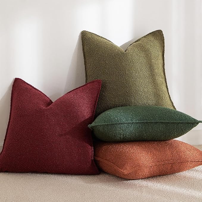 JUSPURBET Pillow Covers 20x20 Set of 2 Decorative Throw Pillow Covers Case for Couch Sofa Bed Soft Boucle Textured Cushion Covers with Hidden Zipper for Home Decor Living Room,Olive Green