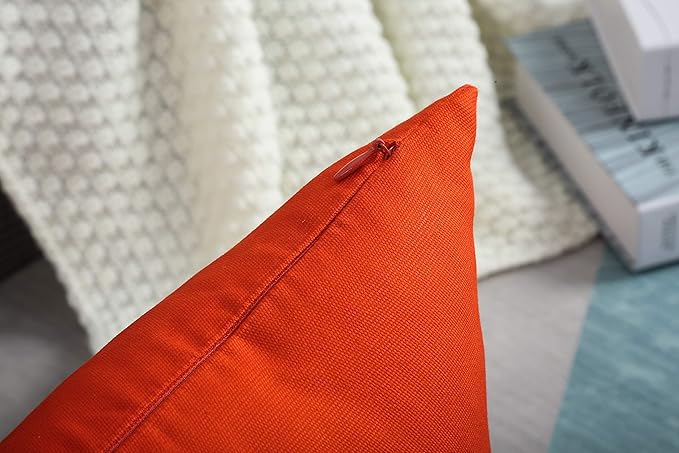TangDepot Handmade Decorative Solid 100% Cotton Canvas Throw Pillow Cover/Pillow Sham, (12 INCH x 12 INCH, Deep Orange, 1 Count (Pack of 1))