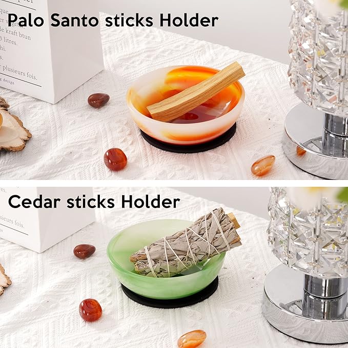 Incense Holder, Multi-Purpose Design Agate Incense Burner ash Catcher with Brass 9 Holes Incense Stick Holder for Home Decor Yoga Spa Madiation (Agate Green)