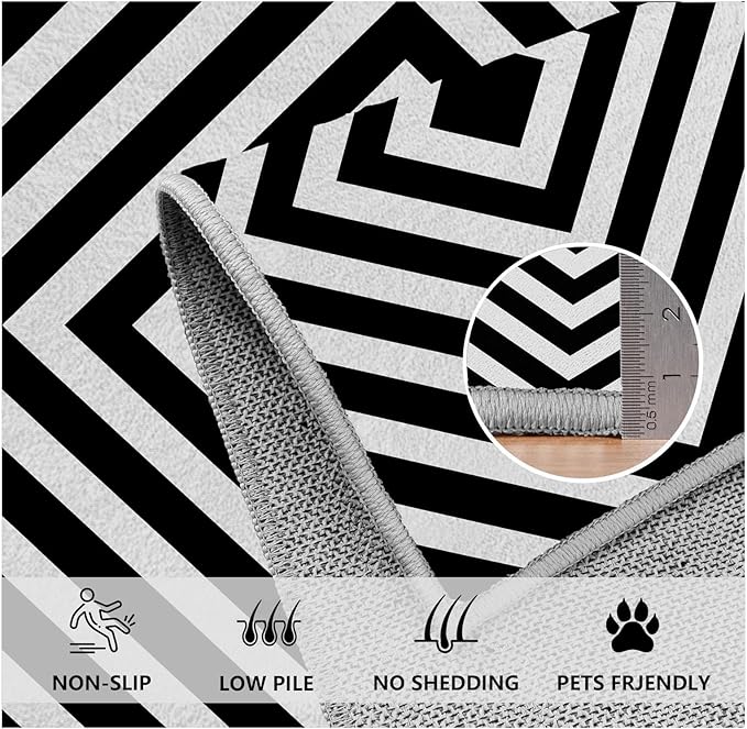 Black and White Rug 6x9, Checkered Soft Thin Indoor Floor Mats Carpet, Non-Slip Stain Resistant Washable Rugs, Modern Rhombus Geometric Rugs for Living Room, Farmhouse Rug