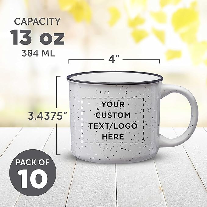 DISCOUNT PROMOS Custom Ceramic Campfire Coffee Mugs 13 oz. Set of 100, Personalized Bulk Pack - Perfect for Tea, Espresso, Cappuccino, Hot Cocoa - White
