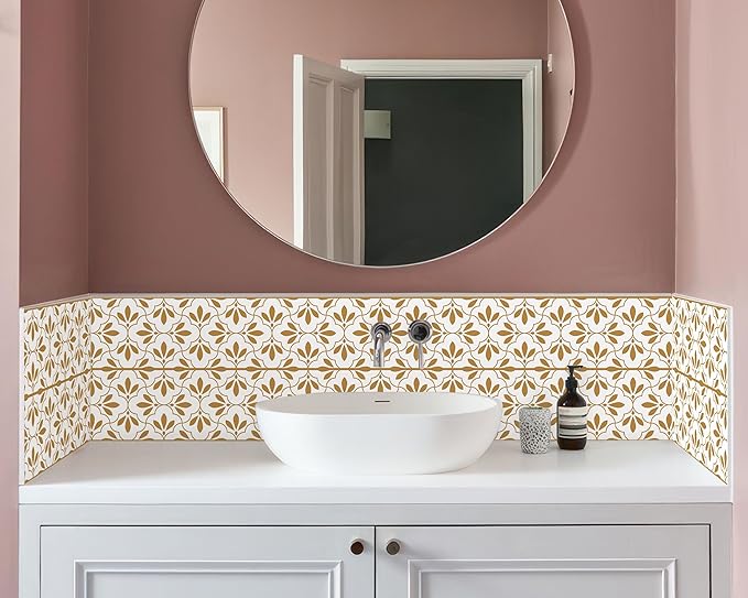 FLFK Wallpaper Border Gold and White Patterns Peel and Stick Wall Border Self Adhesive Wallpapers for Living Room Bedroom Kitchen Bathroom 8"x240"