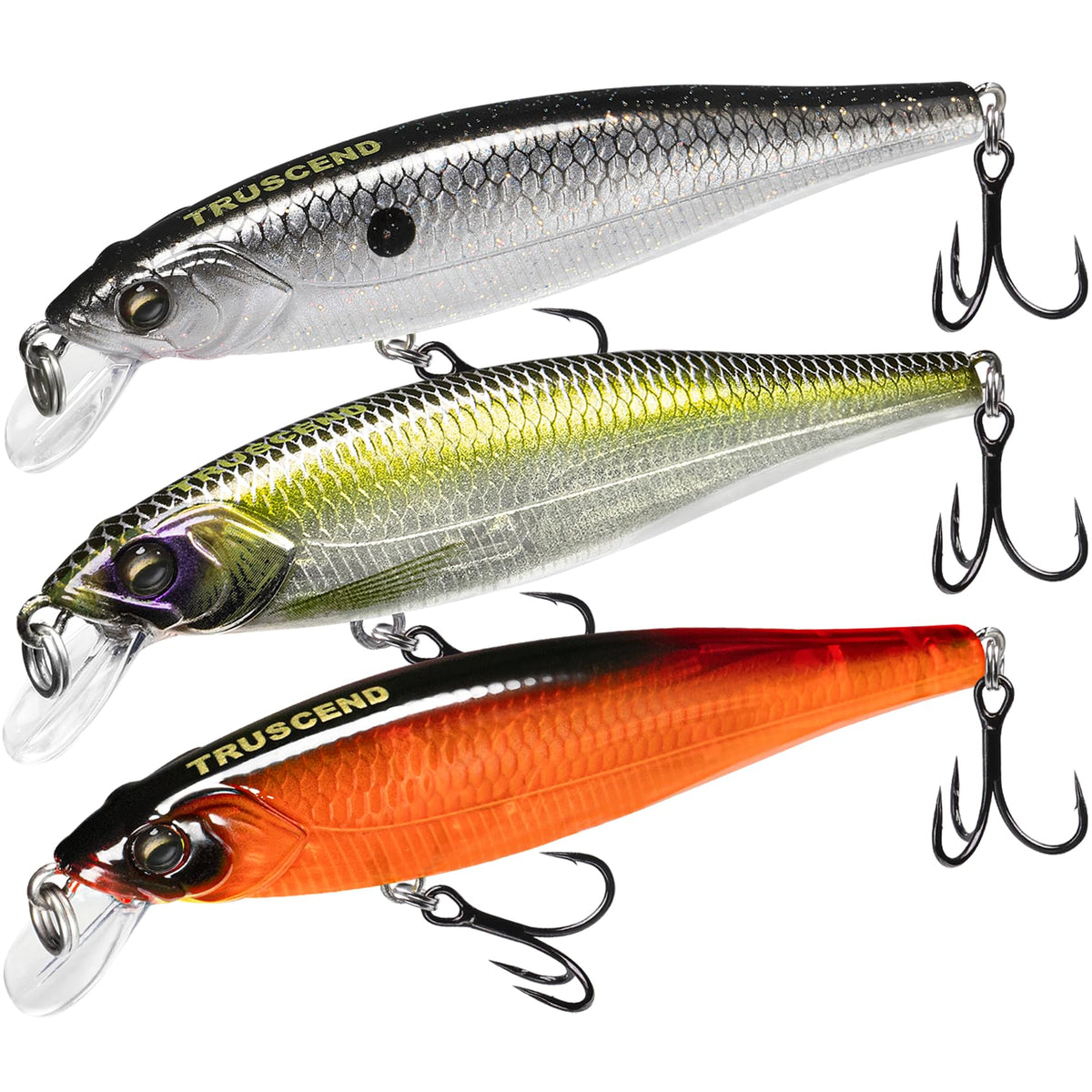 TRUSCEND Suspending Jerkbait Fishing Lures, Precision-Engineered Minnow with Sound, Flash & Irresistible Action, Cast Farther, Glow Brighter and Rattle Louder Jerkbaits for Bass Walleye Pike Catfish