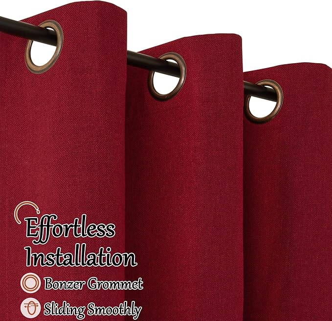 Lajode Red 100% Linen Blackout Curtains for Winter Christmas Decor 95 Inch Long 52 Wide, Extra Long Thermal Insulated Light Blocking Linen Curtains, Window Drape Each 52x95 Inch 2 Panels