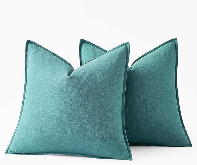 MIULEE Decorative Linen Pillow Covers 20x20 Inch Turquoise Boho Farmhouse Neutral Couch Throw Pillows for Bed Pack of 2 Accent Coastal Modern Pillowcase Summer Sofa Livingroom Home Decor